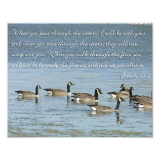 Isaiah 43:2 Bible Verse with Swimming Geese Photo Print