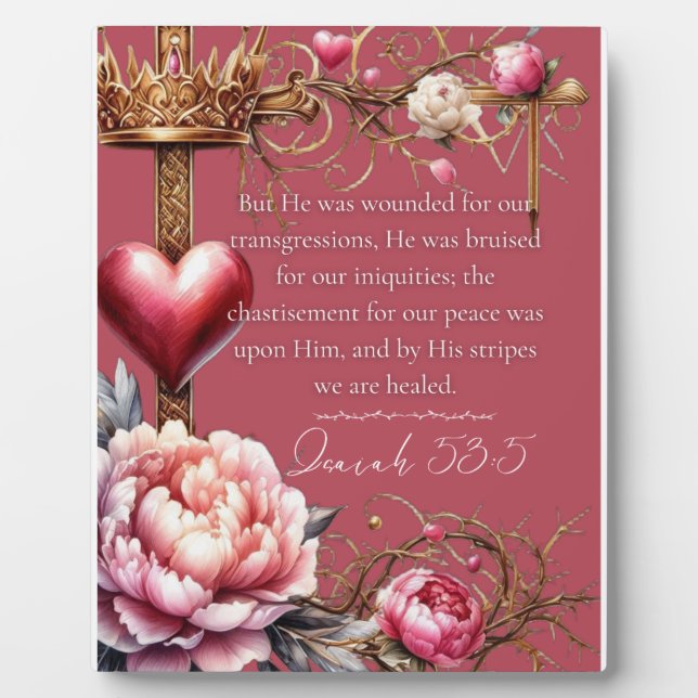 Isaiah 53:5 Bible Verse, Healing Scripture, Pink Plaque (Front)