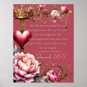 Isaiah 53:5 Healing Scripture Watercolor Pink Poster