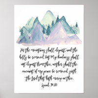 Isaiah 54:10, Watercolor Scripture, Mountain Art 