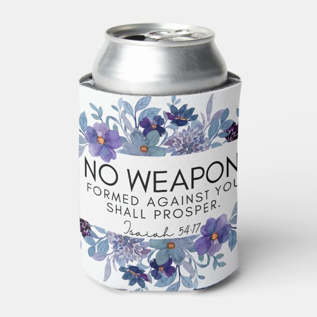 Isaiah 54:17 No Weapon Christian Purple Floral Can Cooler (Can Front)