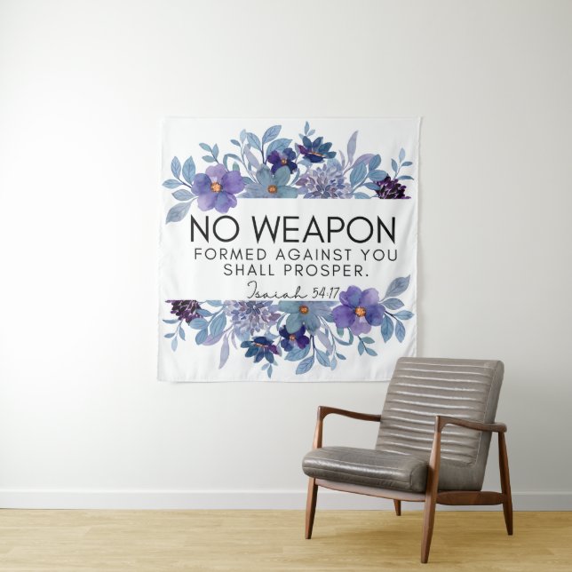 Isaiah 54:17 No Weapon Christian Purple Floral Tapestry (In Situ)