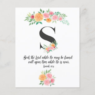 Isaiah 55:6, Letter S, watercolor scripture card