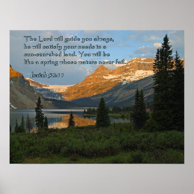 Isaiah 58:11 Mountain Sunset Poster (Front)