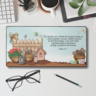 Isaiah 61:11 Garden Faith Verse Blue Sky Design Desk Mat