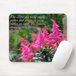 Isaiah 61:11 Pink Floral Inspirational Mouse Mat