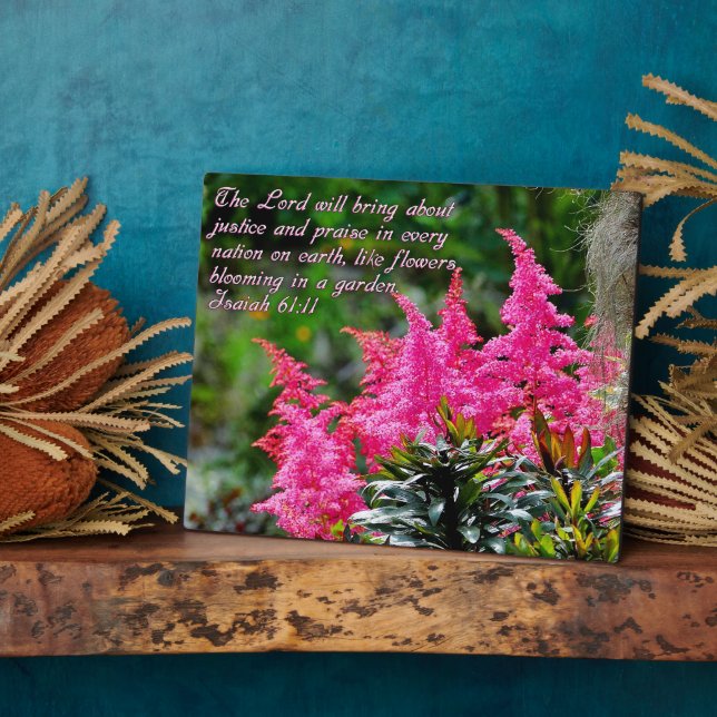 Isaiah 61:11 Pink Floral Inspirational Plaque (Side)