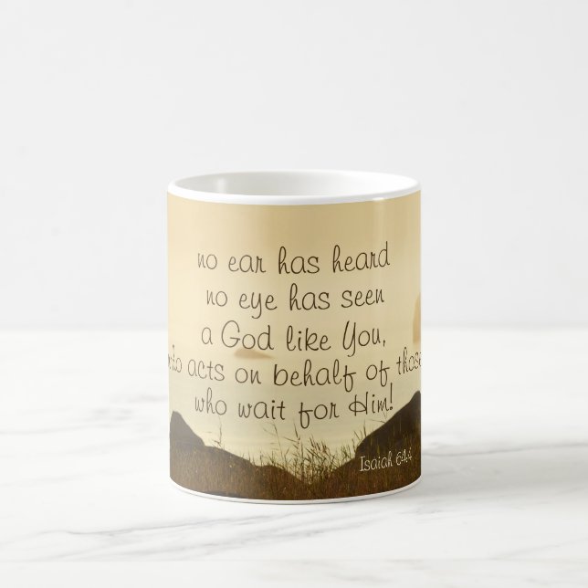 Isaiah 64:4 Bible Verse Beautiful Ocean Shorline Coffee Mug (Center)
