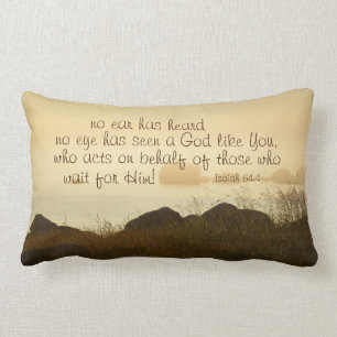 Isaiah 64:4 Bible Verse Beautiful Ocean Shorline Lumbar Cushion