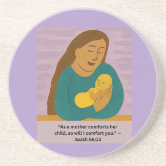 Isaiah 66:13 Comforting Mother and Baby Postcard Coaster