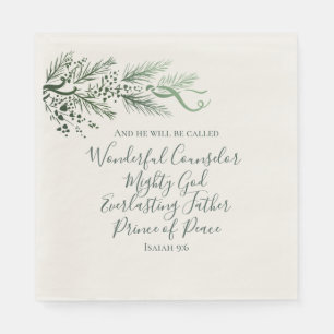 Isaiah 9:6 Bible Scripture Elegant Pine Christmas Napkin