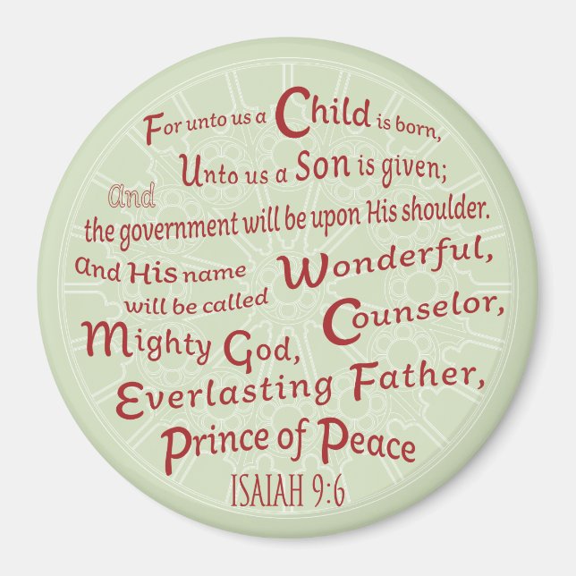 Isaiah 9:6 Bible Verse  in Christmas Colours Magnet (Front)