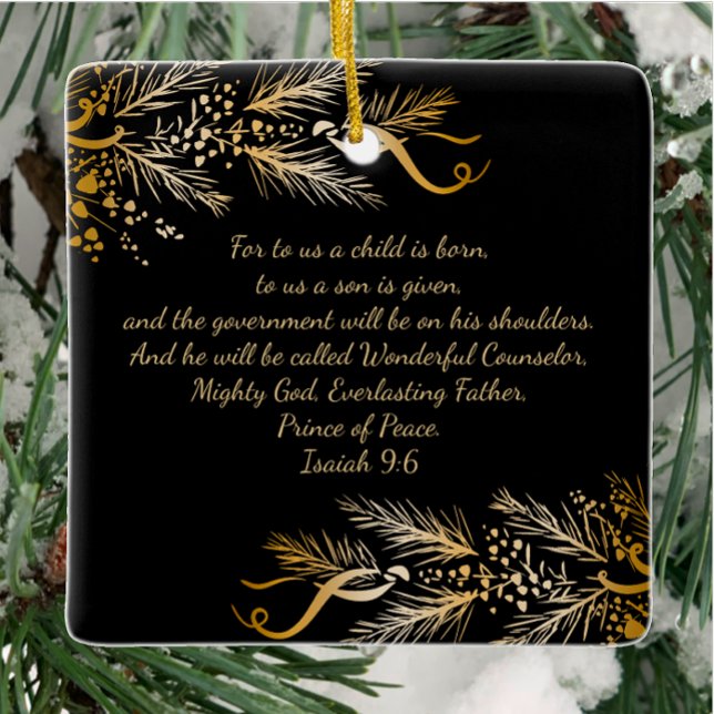 Isaiah 9:6 Christian Personalised Christmas Gift  Ceramic Ornament (Personalize Wonderful Counselor, Prince of Peace Christmas Inspirational Scripture Gift Ornament.)