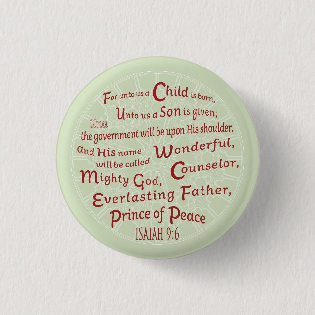 Isaiah 9:6 Christmas Bible Verse 3 Cm Round Badge (Front)