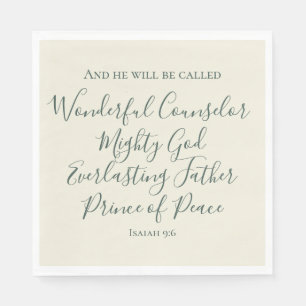 Isaiah 9:6 Elegant Sage Green Christian Christmas  Napkin