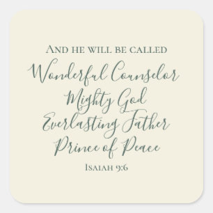 Isaiah 9:6 Elegant Sage Green Christian Christmas Square Sticker