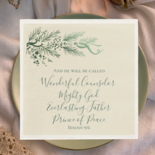 Isaiah 9:6 Elegant Unique Greenery Pine Christmas  Napkin