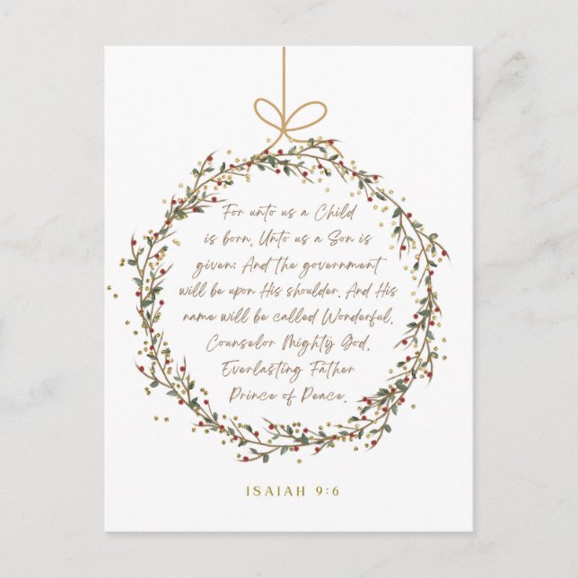 Isaiah 9:6 For Unto Us A Child Christmas Christian Postcard (Front)