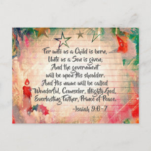 Isaiah 9:6 "For unto us a Child is Born" Christmas Holiday Postcard