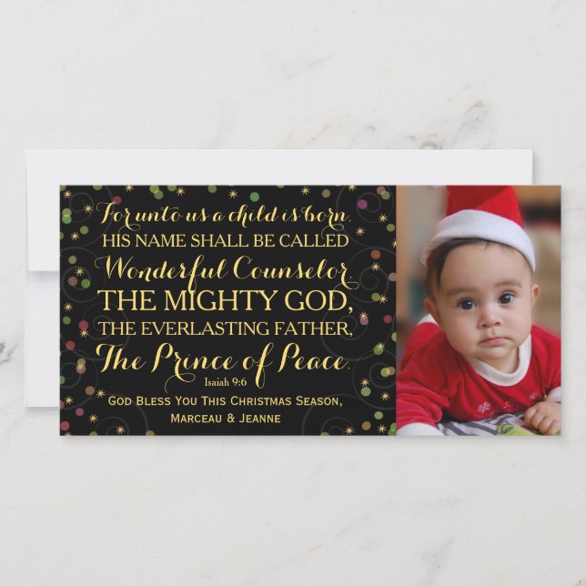 Isaiah 9:6 For Unto Us A Child Is Born Holiday Card (Front)