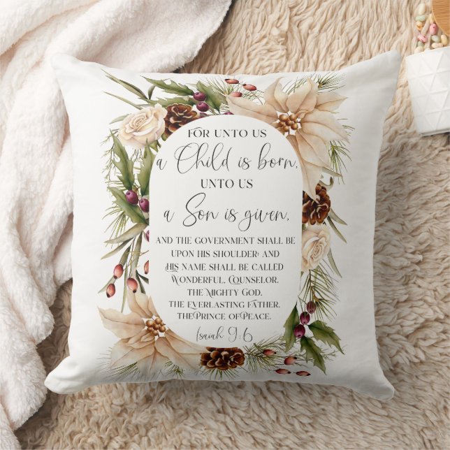Isaiah 9:6 For unto us Christmas Oval Floral Frame Cushion (Blanket)
