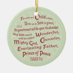 Isaiah 9:6 in Christmas Colours Ceramic Tree Decoration