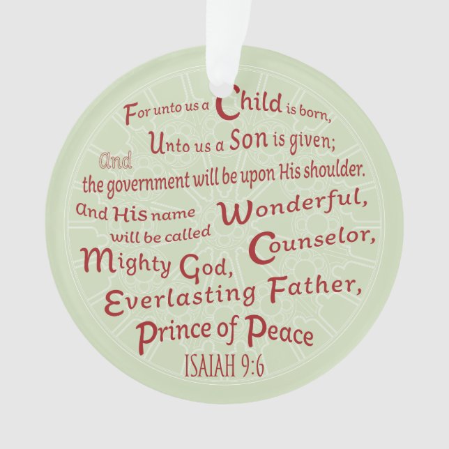 Isaiah 9:6 in Christmas Colours Ornament (Front)
