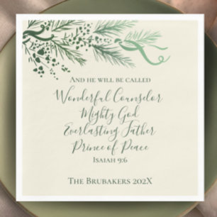 Isaiah 9:6 Personalized Sage Pine Christmas Napkin