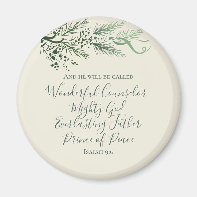 Isaiah 9:6 Prince of Peace Elegant Pine Christmas Magnet (Front)