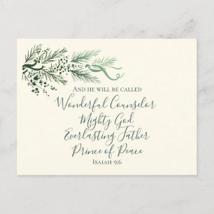 Isaiah 9:6 Prince of Peace Modern Pine Christmas Holiday Postcard