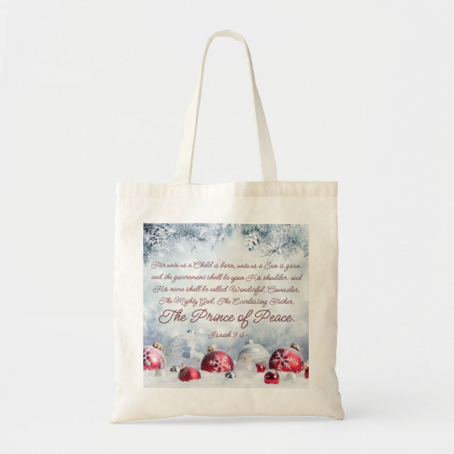 Isaiah 9:6 Unto us a Child is Born Christmas Tote Bag (Front)