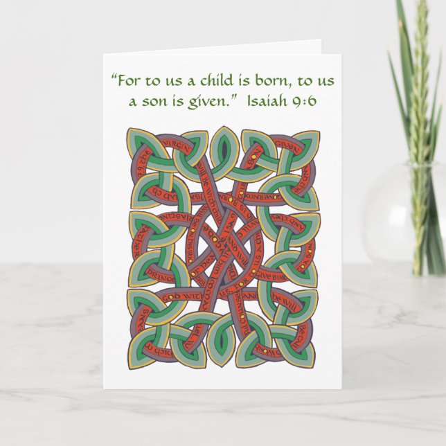 Isaiah Bible Verse Calligraphy in Celtic Knot Holiday Card (Front)