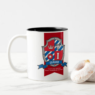 Isaiah knight shield red blue name meaning mug