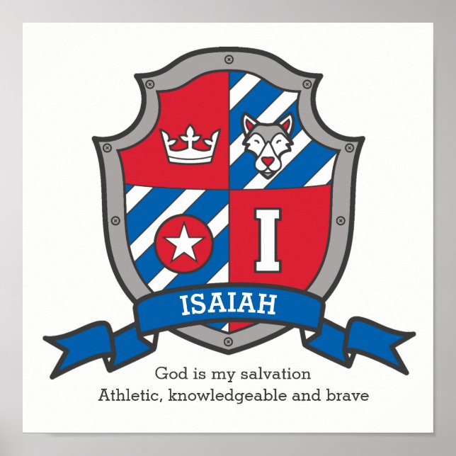 Isaiah name meaning boys letter I wolf poster (Front)