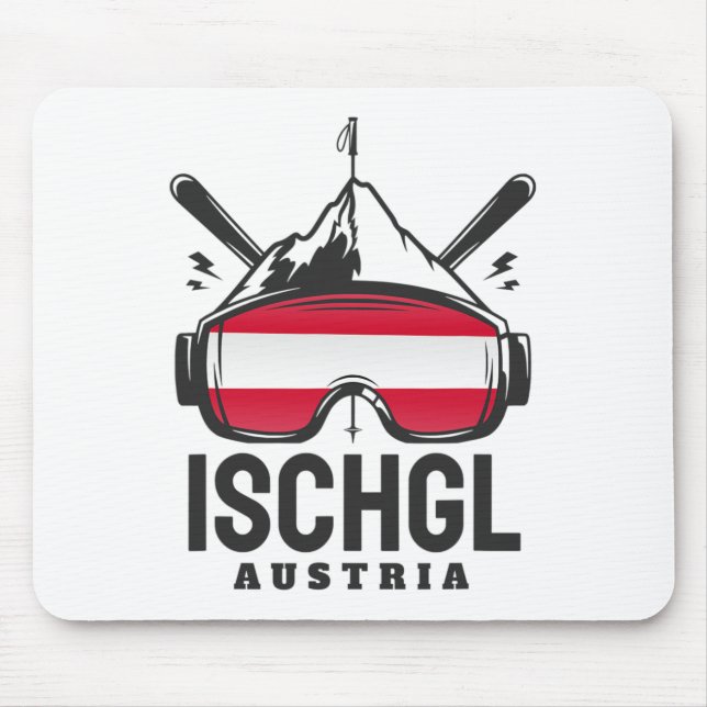 Ischgl Austria Ski Resort Retro Skiing  Mouse Mat (Front)