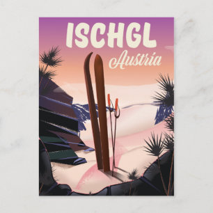 Ischgl Austria vintage ski poster. Postcard