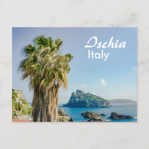 Ischia in Italy Palm Tree with Castello Aragonese Postcard