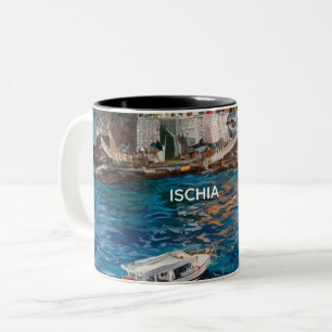 Ischia Italy Watercolor Painting Two-Tone Coffee Mug