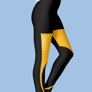 ISD Black Yellow Sportswear Fitness Retro Leggings