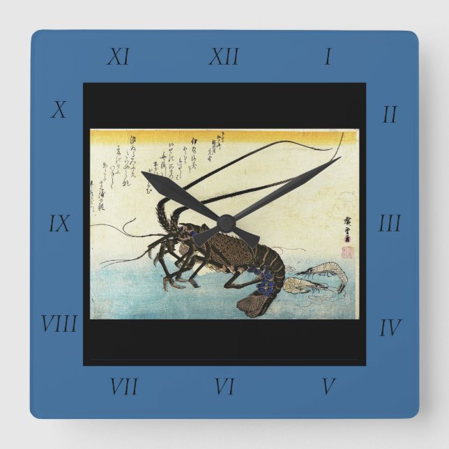 Iseebi & Ebi - Crawfish (Spiny Lobster) and Shrimp Square Wall Clock (Front)