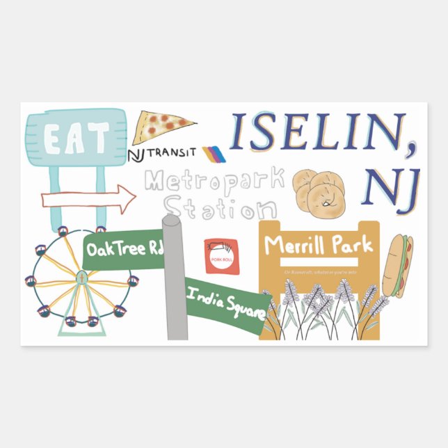 Iselin, NJ Doodle Sticker (Front)