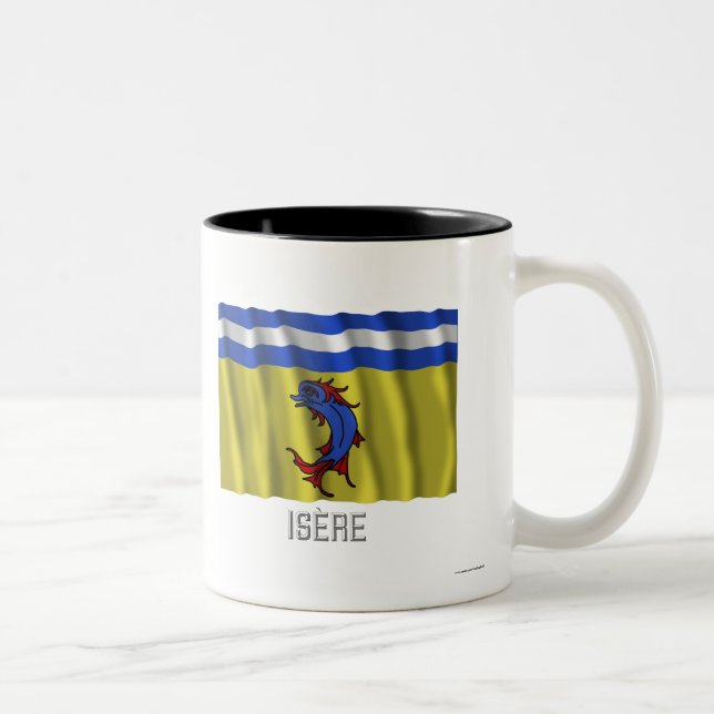 Isère waving flag with name Two-Tone coffee mug (Right)