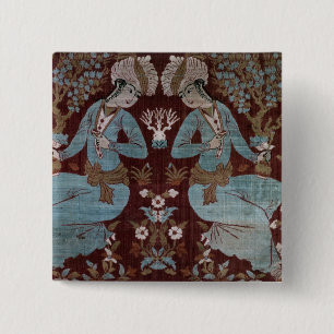 Isfahan style panel, Persian, 17th century (silk) 15 Cm Square Badge