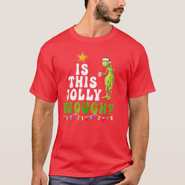 ishis Jolly Enough Green Merry Christmasree Lights T-Shirt (Front)