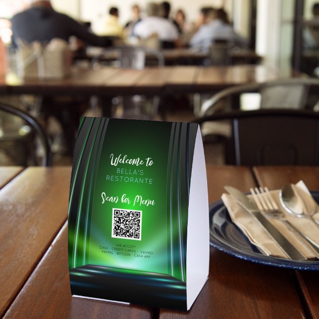 Ishish Green Menu Restaurant QR Code Table Sign (Insitu(Restaurant))
