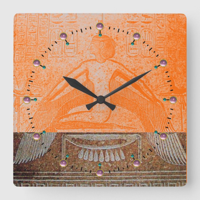 ISIS, Antique Brown Orange Sepia Square Wall Clock (Front)