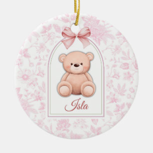 Isla   Custom Pink Teddy Bear Nursery Design  Ceramic Tree Decoration