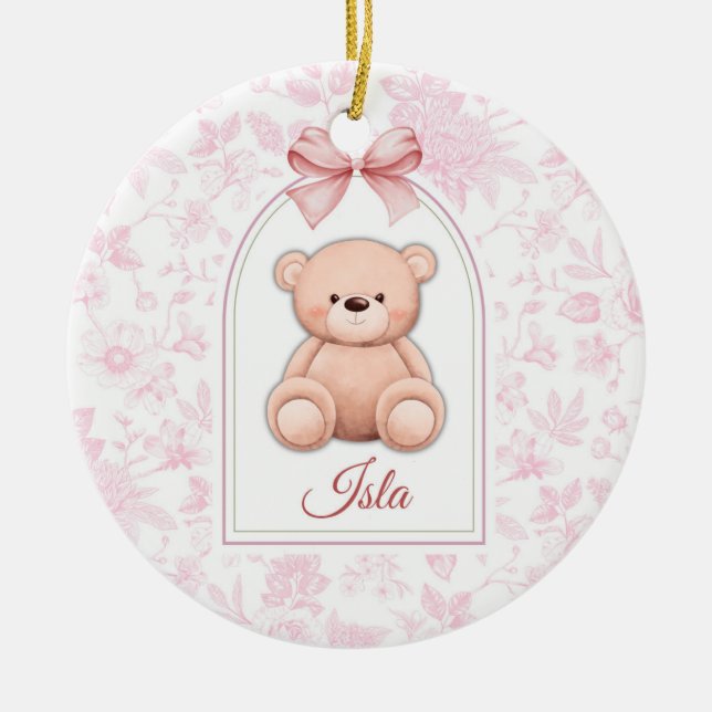 Isla | Custom Pink Teddy Bear Nursery Design  Ceramic Tree Decoration (Front)