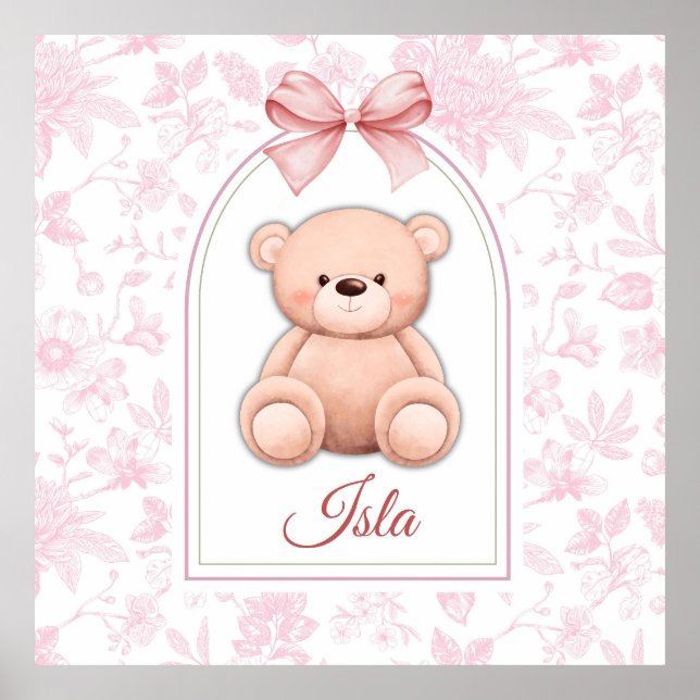 Isla | Custom Pink Teddy Bear Nursery Design  Poster (Front)