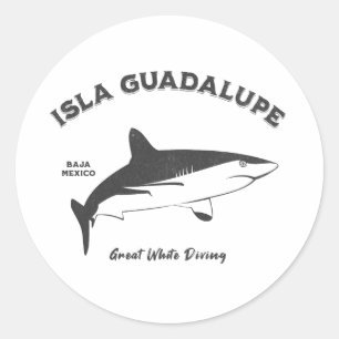 Isla Guadalupe Great White Shark Diving distressed Classic Round Sticker